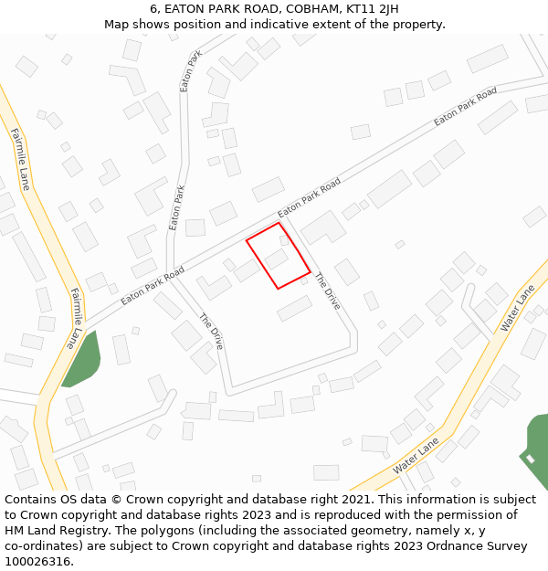 6, EATON PARK ROAD, COBHAM, KT11 2JH: Location map and indicative extent of plot