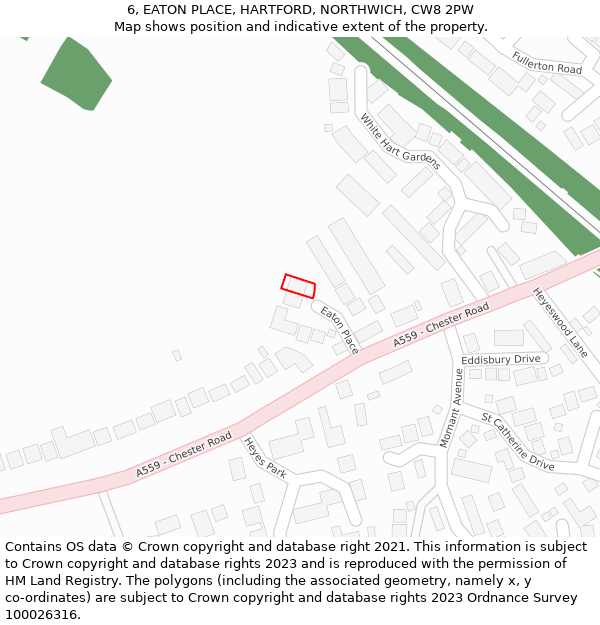 6, EATON PLACE, HARTFORD, NORTHWICH, CW8 2PW: Location map and indicative extent of plot