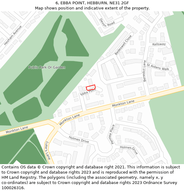 6, EBBA POINT, HEBBURN, NE31 2GF: Location map and indicative extent of plot