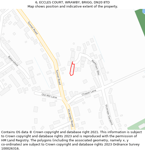 6, ECCLES COURT, WRAWBY, BRIGG, DN20 8TD: Location map and indicative extent of plot