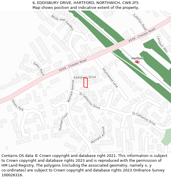 6, EDDISBURY DRIVE, HARTFORD, NORTHWICH, CW8 2FS: Location map and indicative extent of plot