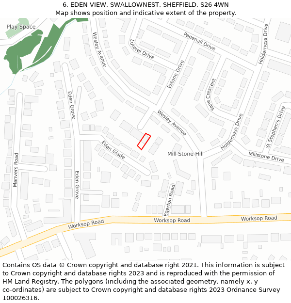 6, EDEN VIEW, SWALLOWNEST, SHEFFIELD, S26 4WN: Location map and indicative extent of plot