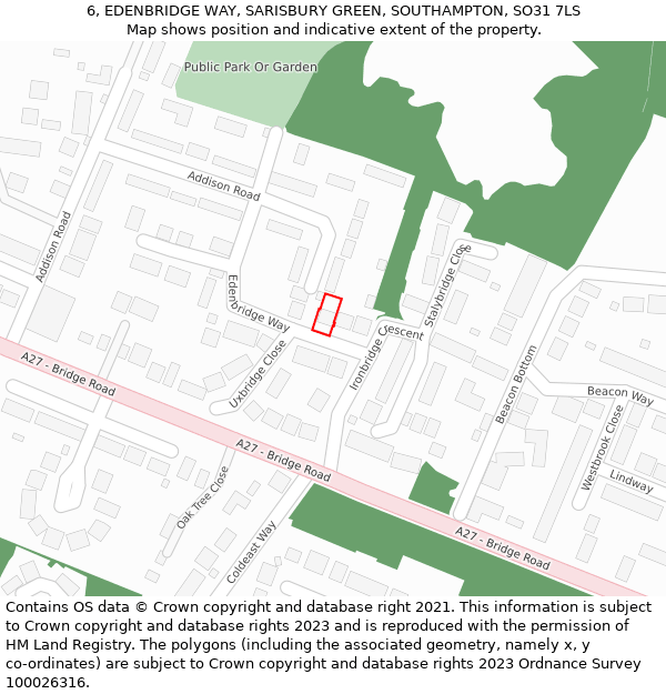 6, EDENBRIDGE WAY, SARISBURY GREEN, SOUTHAMPTON, SO31 7LS: Location map and indicative extent of plot