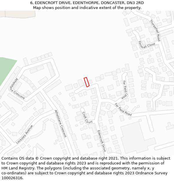 6, EDENCROFT DRIVE, EDENTHORPE, DONCASTER, DN3 2RD: Location map and indicative extent of plot