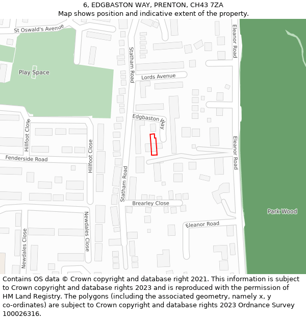 6, EDGBASTON WAY, PRENTON, CH43 7ZA: Location map and indicative extent of plot