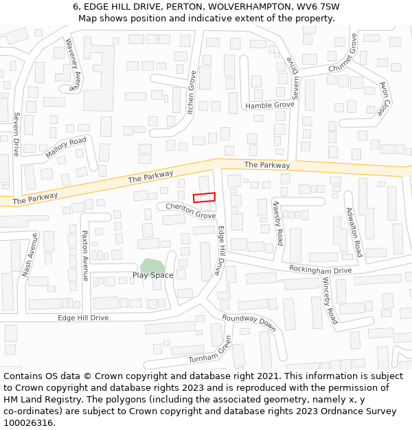 6, EDGE HILL DRIVE, PERTON, WOLVERHAMPTON, WV6 7SW: Location map and indicative extent of plot