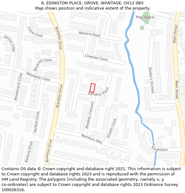 6, EDINGTON PLACE, GROVE, WANTAGE, OX12 0BX: Location map and indicative extent of plot