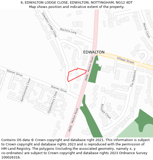 6, EDWALTON LODGE CLOSE, EDWALTON, NOTTINGHAM, NG12 4DT: Location map and indicative extent of plot