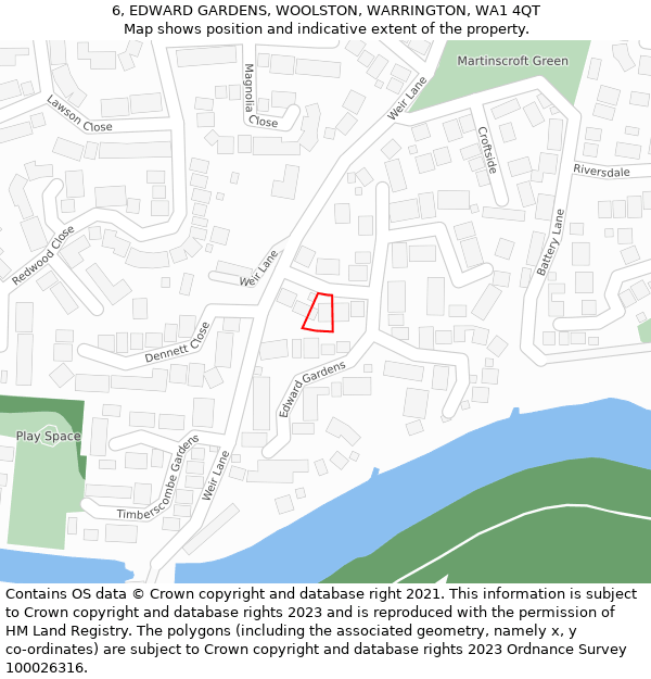 6, EDWARD GARDENS, WOOLSTON, WARRINGTON, WA1 4QT: Location map and indicative extent of plot
