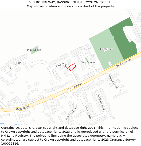 6, ELBOURN WAY, BASSINGBOURN, ROYSTON, SG8 5UJ: Location map and indicative extent of plot