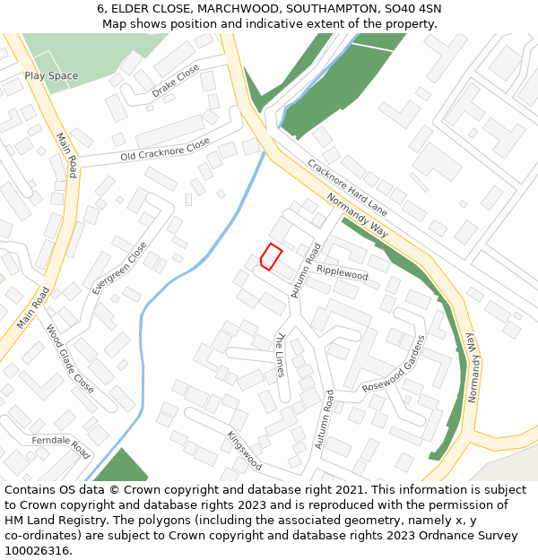 6, ELDER CLOSE, MARCHWOOD, SOUTHAMPTON, SO40 4SN: Location map and indicative extent of plot