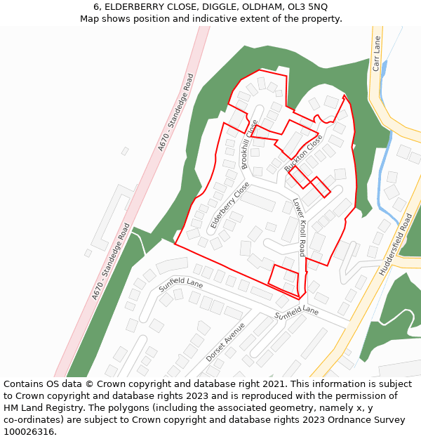 6, ELDERBERRY CLOSE, DIGGLE, OLDHAM, OL3 5NQ: Location map and indicative extent of plot