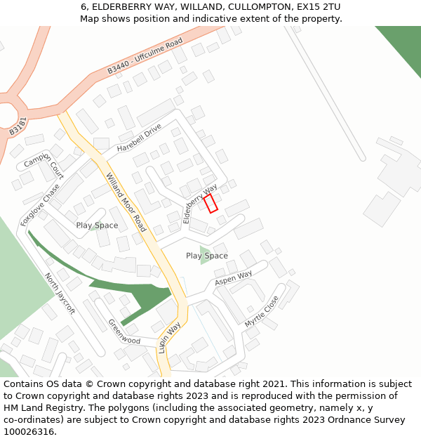 6, ELDERBERRY WAY, WILLAND, CULLOMPTON, EX15 2TU: Location map and indicative extent of plot