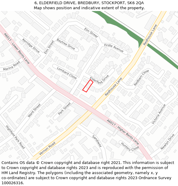 6, ELDERFIELD DRIVE, BREDBURY, STOCKPORT, SK6 2QA: Location map and indicative extent of plot