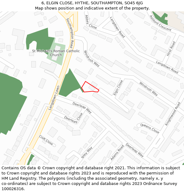 6, ELGIN CLOSE, HYTHE, SOUTHAMPTON, SO45 6JG: Location map and indicative extent of plot