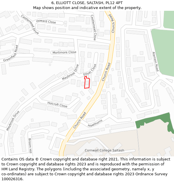 6, ELLIOTT CLOSE, SALTASH, PL12 4PT: Location map and indicative extent of plot