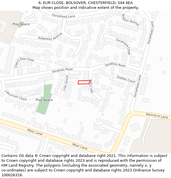 6, ELM CLOSE, BOLSOVER, CHESTERFIELD, S44 6EA: Location map and indicative extent of plot