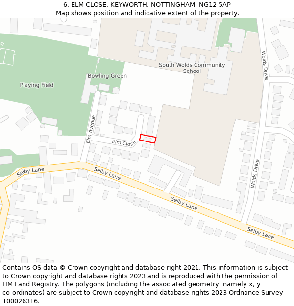 6, ELM CLOSE, KEYWORTH, NOTTINGHAM, NG12 5AP: Location map and indicative extent of plot