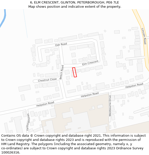 6, ELM CRESCENT, GLINTON, PETERBOROUGH, PE6 7LE: Location map and indicative extent of plot