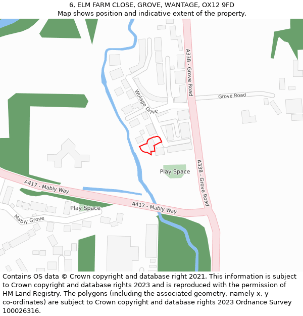 6, ELM FARM CLOSE, GROVE, WANTAGE, OX12 9FD: Location map and indicative extent of plot