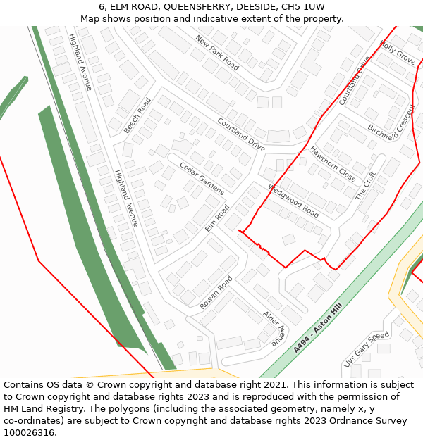 6, ELM ROAD, QUEENSFERRY, DEESIDE, CH5 1UW: Location map and indicative extent of plot