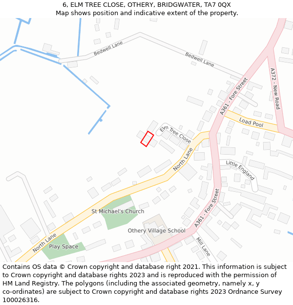 6, ELM TREE CLOSE, OTHERY, BRIDGWATER, TA7 0QX: Location map and indicative extent of plot