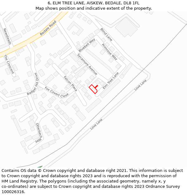 6, ELM TREE LANE, AISKEW, BEDALE, DL8 1FL: Location map and indicative extent of plot