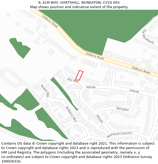 6, ELM WAY, HARTSHILL, NUNEATON, CV10 0XS: Location map and indicative extent of plot