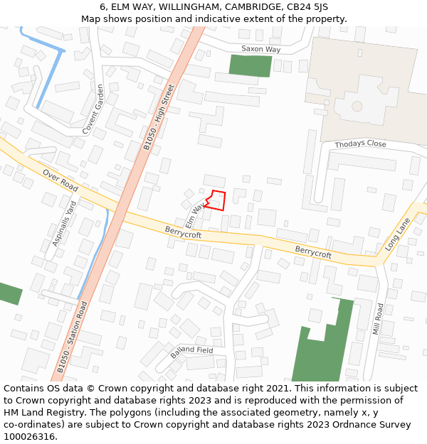 6, ELM WAY, WILLINGHAM, CAMBRIDGE, CB24 5JS: Location map and indicative extent of plot