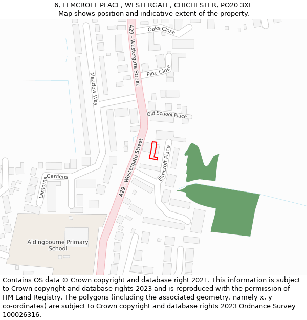 6, ELMCROFT PLACE, WESTERGATE, CHICHESTER, PO20 3XL: Location map and indicative extent of plot