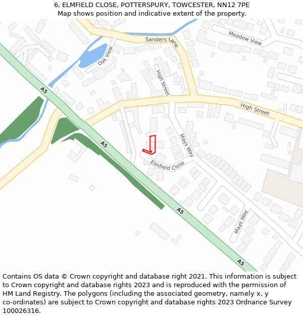 6, ELMFIELD CLOSE, POTTERSPURY, TOWCESTER, NN12 7PE: Location map and indicative extent of plot