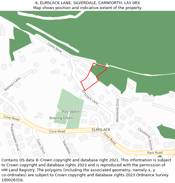 6, ELMSLACK LANE, SILVERDALE, CARNFORTH, LA5 0RX: Location map and indicative extent of plot