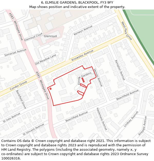 6, ELMSLIE GARDENS, BLACKPOOL, FY3 9FY: Location map and indicative extent of plot