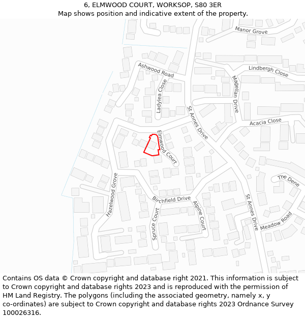 6, ELMWOOD COURT, WORKSOP, S80 3ER: Location map and indicative extent of plot