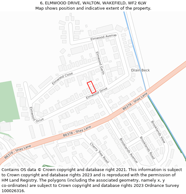 6, ELMWOOD DRIVE, WALTON, WAKEFIELD, WF2 6LW: Location map and indicative extent of plot