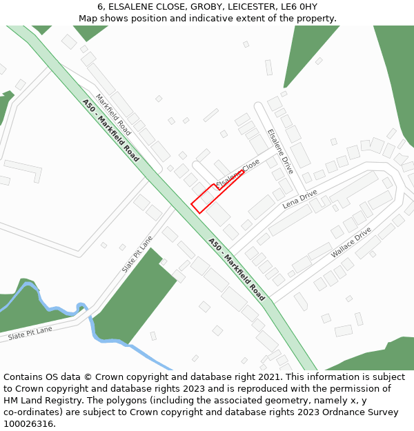 6, ELSALENE CLOSE, GROBY, LEICESTER, LE6 0HY: Location map and indicative extent of plot