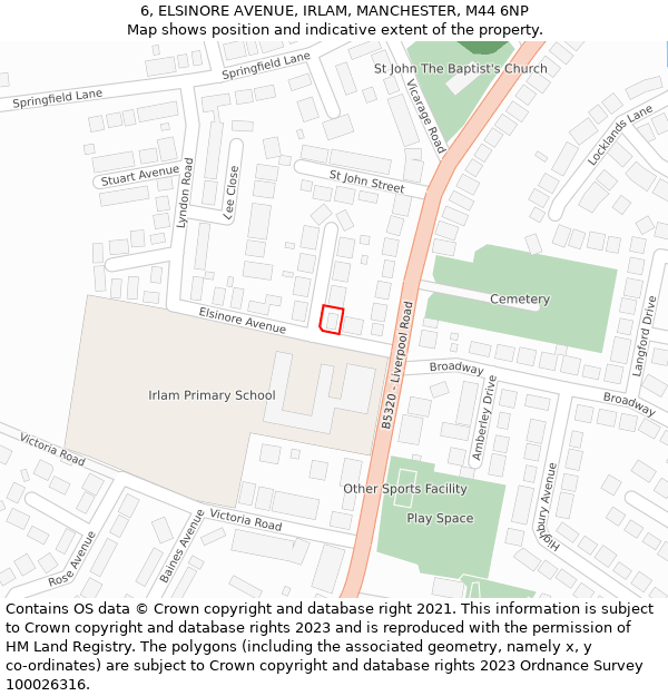 6, ELSINORE AVENUE, IRLAM, MANCHESTER, M44 6NP: Location map and indicative extent of plot