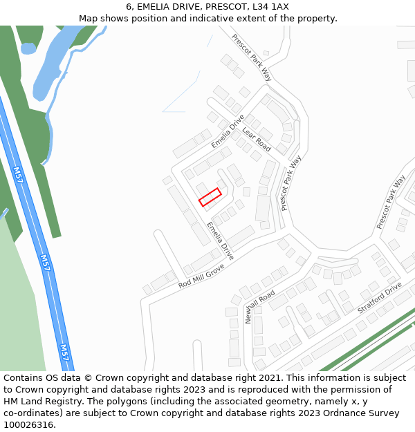 6, EMELIA DRIVE, PRESCOT, L34 1AX: Location map and indicative extent of plot