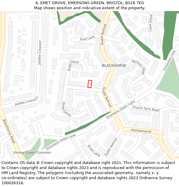 6, EMET GROVE, EMERSONS GREEN, BRISTOL, BS16 7EG: Location map and indicative extent of plot