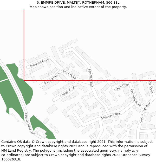 6, EMPIRE DRIVE, MALTBY, ROTHERHAM, S66 8SL: Location map and indicative extent of plot