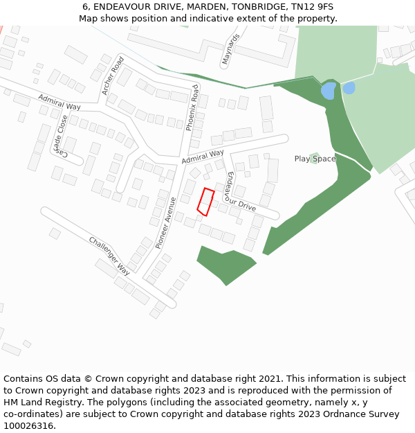 6, ENDEAVOUR DRIVE, MARDEN, TONBRIDGE, TN12 9FS: Location map and indicative extent of plot