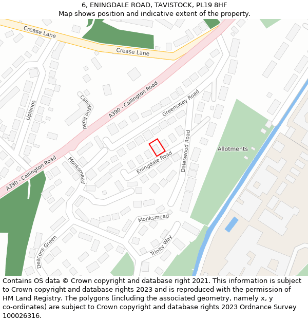 6, ENINGDALE ROAD, TAVISTOCK, PL19 8HF: Location map and indicative extent of plot