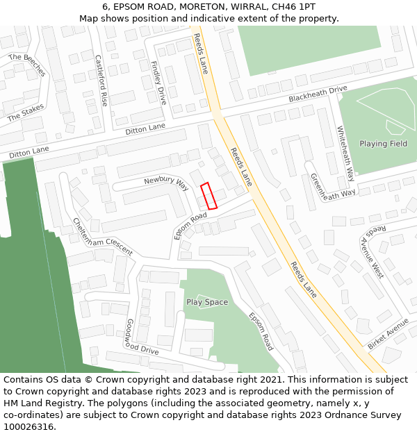 6, EPSOM ROAD, MORETON, WIRRAL, CH46 1PT: Location map and indicative extent of plot