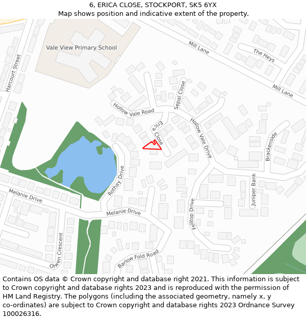 6, ERICA CLOSE, STOCKPORT, SK5 6YX: Location map and indicative extent of plot