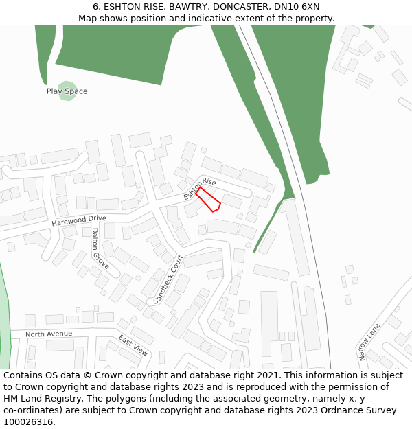 6, ESHTON RISE, BAWTRY, DONCASTER, DN10 6XN: Location map and indicative extent of plot