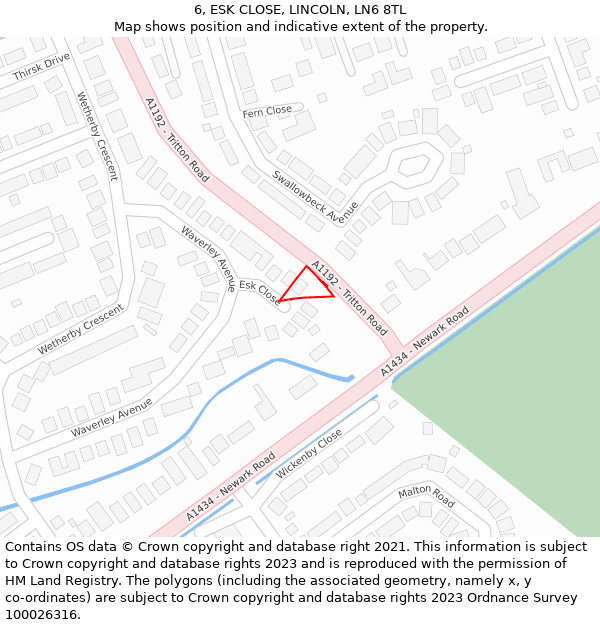 6, ESK CLOSE, LINCOLN, LN6 8TL: Location map and indicative extent of plot