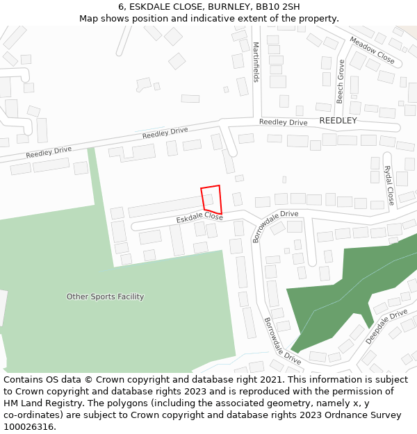 6, ESKDALE CLOSE, BURNLEY, BB10 2SH: Location map and indicative extent of plot