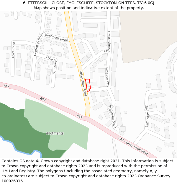 6, ETTERSGILL CLOSE, EAGLESCLIFFE, STOCKTON-ON-TEES, TS16 0GJ: Location map and indicative extent of plot