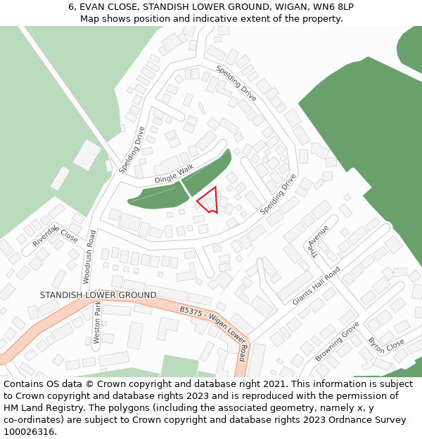 6, EVAN CLOSE, STANDISH LOWER GROUND, WIGAN, WN6 8LP: Location map and indicative extent of plot