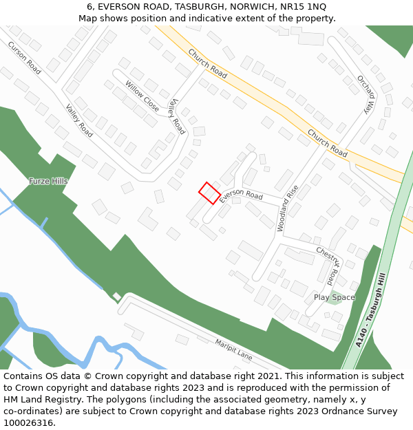 6, EVERSON ROAD, TASBURGH, NORWICH, NR15 1NQ: Location map and indicative extent of plot